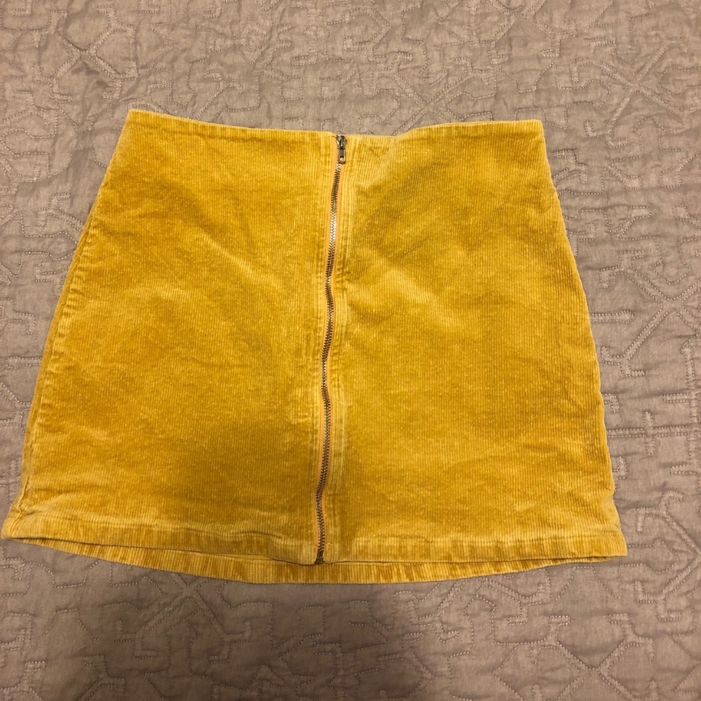 Yellow Corduroy Zipper mini skirt size large